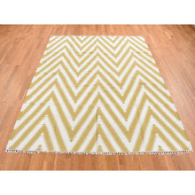 Load image into Gallery viewer, 8&#39;x10&#39; Trombone Yellow, Flat Weave Kilim, Chevron Design, Hand Woven, Pure Wool, Oriental Rug FWR527292