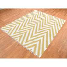 Load image into Gallery viewer, 8&#39;x10&#39; Trombone Yellow, Flat Weave Kilim, Chevron Design, Hand Woven, Pure Wool, Oriental Rug FWR527292