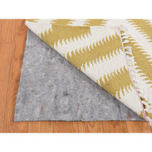 Load image into Gallery viewer, 8&#39;x10&#39; Trombone Yellow, Flat Weave Kilim, Chevron Design, Hand Woven, Pure Wool, Oriental Rug FWR527292