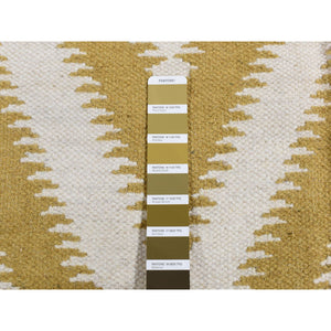 8'x10' Trombone Yellow, Flat Weave Kilim, Chevron Design, Hand Woven, Pure Wool, Oriental Rug FWR527292