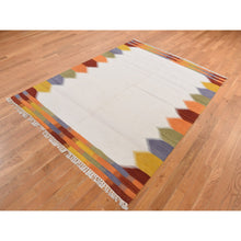 Load image into Gallery viewer, 5&#39;5&quot;x7&#39;10&quot; Ivory, Flat Weave Durie Kilim, Open Field Design, Pure Wool, Hand Woven, Oriental Rug FWR527310