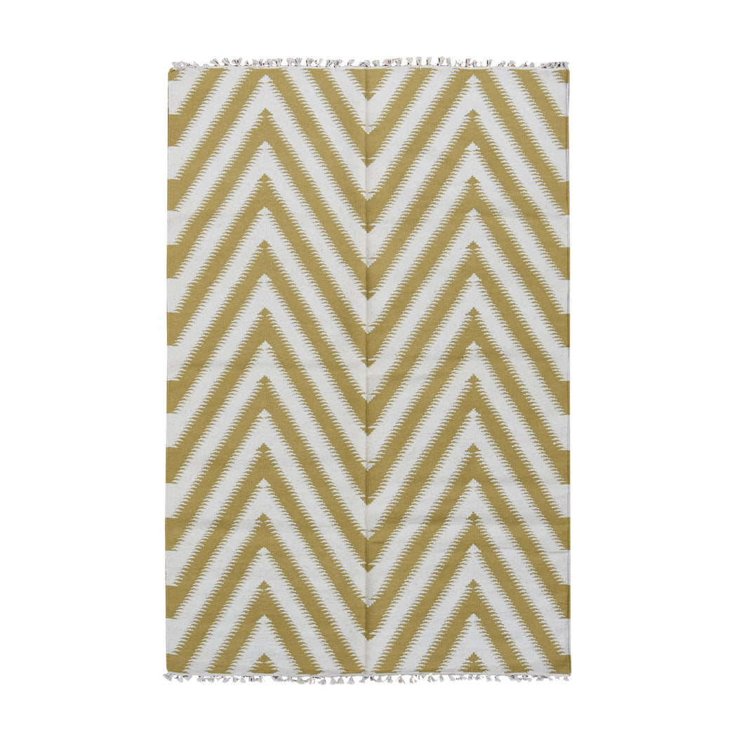 5'x8' Trombone Yellow, Pure Wool, Flat Weave Kilim, Chevron Design, Hand Woven, Oriental Rug FWR527322