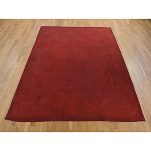 7'8"x10'3" Chili Red, Hand Woven, 100% Wool, Overdyed Aubusson, Oriental Rug FWR527352