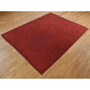 7'8"x10'3" Chili Red, Hand Woven, 100% Wool, Overdyed Aubusson, Oriental Rug FWR527352