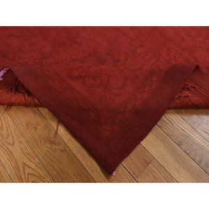 7'8"x10'3" Chili Red, Hand Woven, 100% Wool, Overdyed Aubusson, Oriental Rug FWR527352