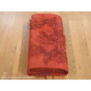 7'8"x10'3" Chili Red, Hand Woven, 100% Wool, Overdyed Aubusson, Oriental Rug FWR527352