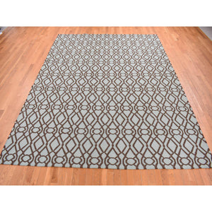 9'3"x12' Turquoise Green, Flat Weave Kilim, Geometric Design, 100% Wool, Hand Woven, Reversible Oriental Rug FWR527400