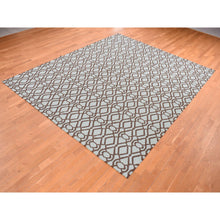 Load image into Gallery viewer, 9&#39;3&quot;x12&#39; Turquoise Green, Flat Weave Kilim, Geometric Design, 100% Wool, Hand Woven, Reversible Oriental Rug FWR527400