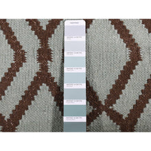 Load image into Gallery viewer, 9&#39;3&quot;x12&#39; Turquoise Green, Flat Weave Kilim, Geometric Design, 100% Wool, Hand Woven, Reversible Oriental Rug FWR527400