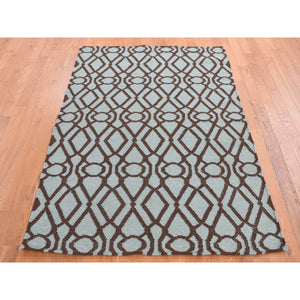 4'3"x5'10" Turquoise Green, 100% Wool, Hand Woven, Flat Weave Kilim, Geometric Design, Reversible Oriental Rug FWR527406