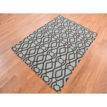 Load image into Gallery viewer, 4&#39;3&quot;x5&#39;10&quot; Turquoise Green, 100% Wool, Hand Woven, Flat Weave Kilim, Geometric Design, Reversible Oriental Rug FWR527406