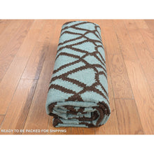 Load image into Gallery viewer, 4&#39;3&quot;x5&#39;10&quot; Turquoise Green, 100% Wool, Hand Woven, Flat Weave Kilim, Geometric Design, Reversible Oriental Rug FWR527406