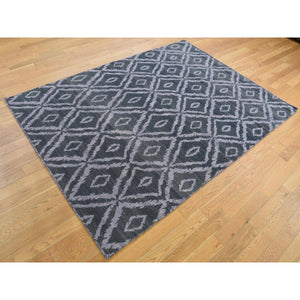 5'2"x7'5" Olive Black, Flat Weave Kilim, Pure Wool, Hand Woven, Reversible Oriental Rug FWR527412