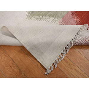 9'x12'7" Ivory, Dazzling Design, Hand Woven, 100% Wool, Flat Weave Durie Kilim, Reversible, Oriental Rug FWR527436