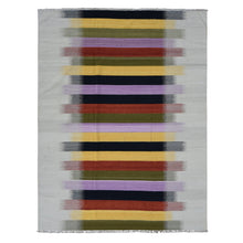 Load image into Gallery viewer, 8&#39;x10&#39;2&quot; Ivory, Hand Woven, 100% Wool, Flat Weave Kilim, Dazzling Design, Oriental Rug FWR527442