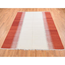 Load image into Gallery viewer, 8&#39;x10&#39;2&quot; Ivory, 100% Wool, Flat Weave Durie Kilim, Vertical Wide Stripe Design, Hand Woven, Reversible Oriental Rug FWR527460