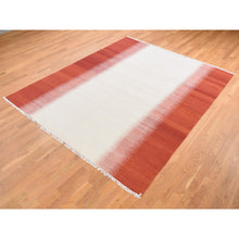 Load image into Gallery viewer, 8&#39;x10&#39;2&quot; Ivory, 100% Wool, Flat Weave Durie Kilim, Vertical Wide Stripe Design, Hand Woven, Reversible Oriental Rug FWR527460