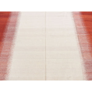 8'x10'2" Ivory, 100% Wool, Flat Weave Durie Kilim, Vertical Wide Stripe Design, Hand Woven, Reversible Oriental Rug FWR527460