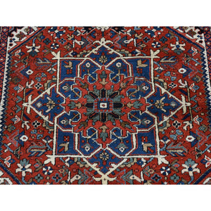 4'9"x5'10" Chili Red, Antique Persian Heriz in A Small Rare Size, Hand Knotted, Pure Wool, Excellent Condition, Clean with Sides and Ends Professionally Secured, Oriental Rug FWR527490