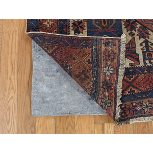 4'7"x5'6" Prismatic Red, Antique Persian Afshar, Large Geometric Elements, Hand Knotted, Pure Wool, Even Wear, Clean, Sides and Ends Professionally Secured, Oriental Rug FWR527496