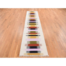 Load image into Gallery viewer, 2&#39;7&quot;x12&#39;2&quot; Ivory, 100% Wool, Hand Woven, Flat Weave Durie Kilim, Dazzling Design, Reversible Runner Oriental Rug FWR527556