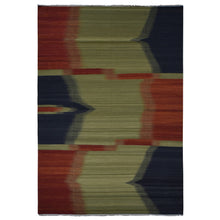 Load image into Gallery viewer, 10&#39;x14&#39;6&quot; Old Moss Green, Flat Woven by Hand, Contemporary Kilim Design, 100% Wool, Flat Weave, Oriental Rug FWR527616