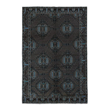 Load image into Gallery viewer, 6&#39;8&quot;x9&#39;9&quot; Taupe Brown with Touches of Blue, Earthtone Colors, Afghan Baluch, Bold Geometric Design, Hand Knotted, Pure Wool, Oriental Rug FWR527808