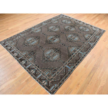 Load image into Gallery viewer, 6&#39;8&quot;x9&#39;9&quot; Taupe Brown with Touches of Blue, Earthtone Colors, Afghan Baluch, Bold Geometric Design, Hand Knotted, Pure Wool, Oriental Rug FWR527808