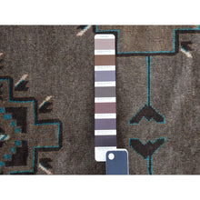 Load image into Gallery viewer, 6&#39;8&quot;x9&#39;9&quot; Taupe Brown with Touches of Blue, Earthtone Colors, Afghan Baluch, Bold Geometric Design, Hand Knotted, Pure Wool, Oriental Rug FWR527808