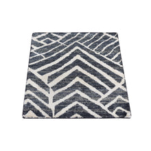 Load image into Gallery viewer, 2&#39;2&quot;x2&#39;2&quot; Denim Black, Modern Design, Pure Silk with Textured Wool, Hand Knotted, Sample Mat Square, Oriental Rug FWR527940