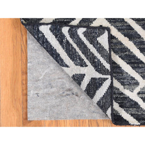 2'2"x2'2" Denim Black, Modern Design, Pure Silk with Textured Wool, Hand Knotted, Sample Mat Square, Oriental Rug FWR527940