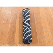 Load image into Gallery viewer, 2&#39;2&quot;x2&#39;2&quot; Denim Black, Modern Design, Pure Silk with Textured Wool, Hand Knotted, Sample Mat Square, Oriental Rug FWR527940