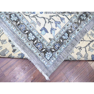 15'3"x15'3" Stone Gray, Vegetable Dyes, Dense Weave, Fine Peshawar Heriz, Sickle Leaf Design, Hand Knotted, Organic Wool, XL Square Oriental Rug FWR528180