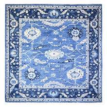 Load image into Gallery viewer, 14&#39;x14&#39; Ocean City Blue, Hand Knotted Afghan Angora Oushak with All Over Design Vegetable Dyes, 100% Wool, Oriental Square Rug FWR528414