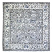 Load image into Gallery viewer, 12&#39;x12&#39; Magnetic Gray With Dove White Border, Fine Peshawar Heriz, Vegetable Dyes, Densely Woven, Sickle Leaf Design, Hand Knotted, All Wool, Square Oriental Rug FWR528864