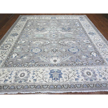 Load image into Gallery viewer, 12&#39;x12&#39; Magnetic Gray With Dove White Border, Fine Peshawar Heriz, Vegetable Dyes, Densely Woven, Sickle Leaf Design, Hand Knotted, All Wool, Square Oriental Rug FWR528864