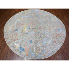 Load image into Gallery viewer, 9&#39;2&quot;x9&#39;2&quot; Cloud Gray, Vegetable Dyes, Organic Wool, Afghan Peshawar with Birds of Paradise, Hand Knotted, Round, Oriental Rug FWR528972