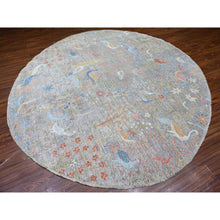 Load image into Gallery viewer, 9&#39;2&quot;x9&#39;2&quot; Cloud Gray, Vegetable Dyes, Organic Wool, Afghan Peshawar with Birds of Paradise, Hand Knotted, Round, Oriental Rug FWR528972