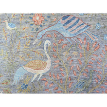 Load image into Gallery viewer, 9&#39;2&quot;x9&#39;2&quot; Cloud Gray, Vegetable Dyes, Organic Wool, Afghan Peshawar with Birds of Paradise, Hand Knotted, Round, Oriental Rug FWR528972