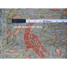 Load image into Gallery viewer, 9&#39;2&quot;x9&#39;2&quot; Cloud Gray, Vegetable Dyes, Organic Wool, Afghan Peshawar with Birds of Paradise, Hand Knotted, Round, Oriental Rug FWR528972