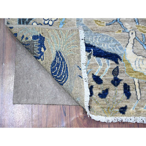 4'1x5'10" Hint of Gray, Birds of Paradise, Vegetable Dyes, 100% Wool, Afghan Peshawar, Hand Knotted, Oriental Rug FWR529362