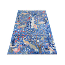 Load image into Gallery viewer, 4&#39;1&quot;x5&#39;10&quot; Medium Sapphire Blue, Vegetable Dyes, 100% Wool, Afghan Peshawar with Birds of Paradise, Hand Knotted, Oriental Rug FWR529932