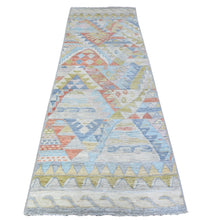 Load image into Gallery viewer, 3&#39;1&quot;x9&#39;5&quot; Chrome Silver, Colorful, Hand Knotted Anatolian Village Inspired with Patch Work Design, Natural Dyes Denser Weave, Soft and Velvety Wool, Runner Oriental Rug FWR530214