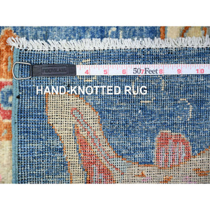 4'x6' Pantone Blue, Afghan Peshawar Oceanic Fish Design, Vegetable Dyes, Densely Woven Extra Soft Wool Hand Knotted, Colorful Borderless Oriental Rug FWR530352