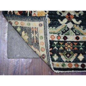 4'3"x9'7" Mica Negra Black, Soft Velvety Wool Afghan Angora Oushak, Hand Knotted, Vegetable Dyes, Pop Of Colors, Wide Runner Oriental Rug FWR530628