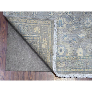 2'8"x19'9" Goose Gray, Soft Wool, Fine Peshawar with Heriz Design, Hand Knotted, Vegetable Dyes, Dense Weave, XL Runner, Oriental Rug FWR530796