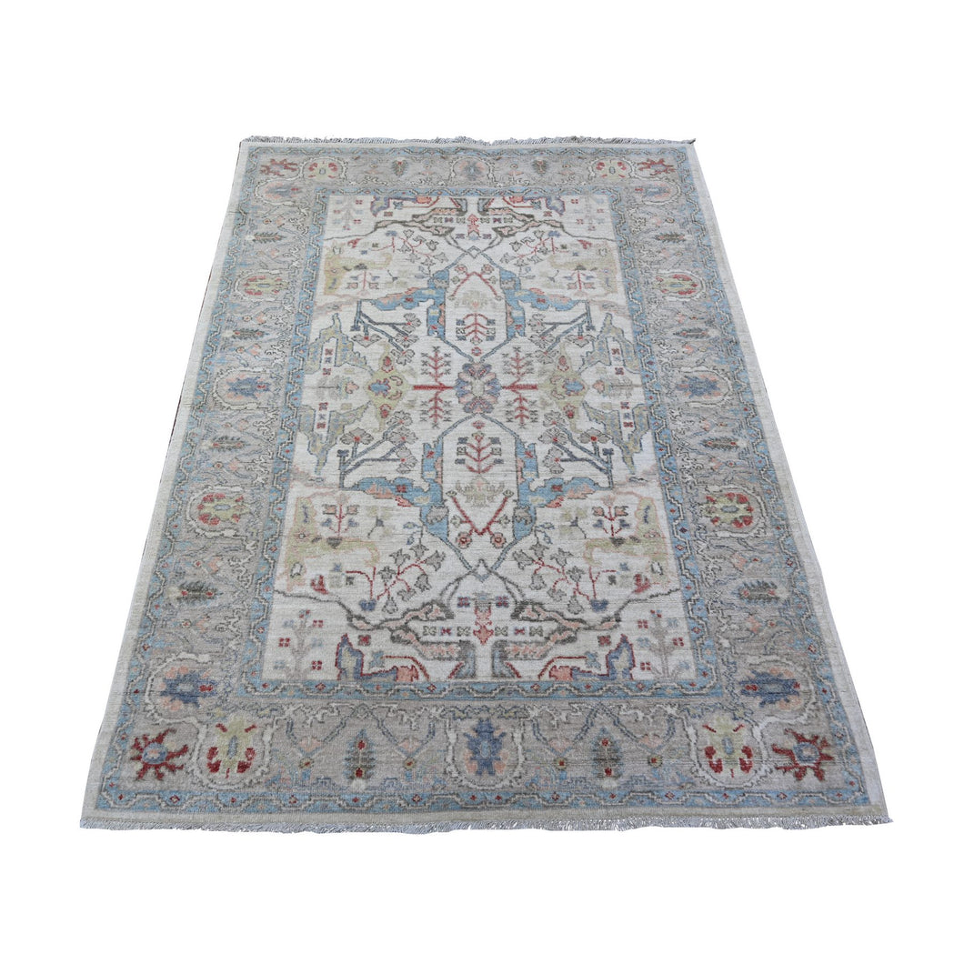 4'x5'10 Dolphin Gray with Shark Gray Border, Fine Aryana Bidjar Garus Design, Natural Dyes, Luxurious Wool, Hand Knotted, Oriental Rug FWR530916