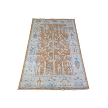 Load image into Gallery viewer, 3&#39;1&quot;x4&#39;9&quot; Tango Orange, Vegetable Dyes, Afghan Angora Oushak with Cypress and Willow Tree Design, Hand Knotted, Velvety Wool, Oriental Rug FWR531060