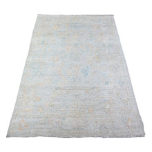 Load image into Gallery viewer, 4&#39;x5&#39;9&quot; Blissful Blue, Faded Out Afghan Angora Oushak and All Over Designs, Hand Knotted Vegetable Dyes Oriental Soft Wool Rug FWR531168