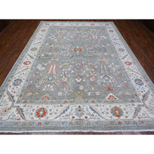 Load image into Gallery viewer, 9&#39;2&quot;x11&#39;10&quot; Shark Gray With Ultra Pure White Border, Extra Soft Wool, Hand Knotted, Heriz All Over Design Fine Peshawar, Vegetable Dyes and Densely Woven Oriental Rug FWR531858